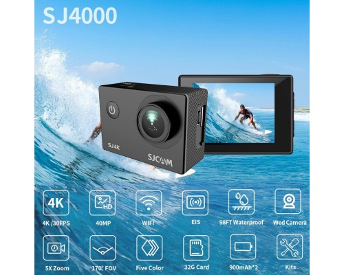 SJCAM SJ4000 Action Camera 4K Ultra HD Υποβρύχια με WiFi Μαύρη με Οθόνη 2"