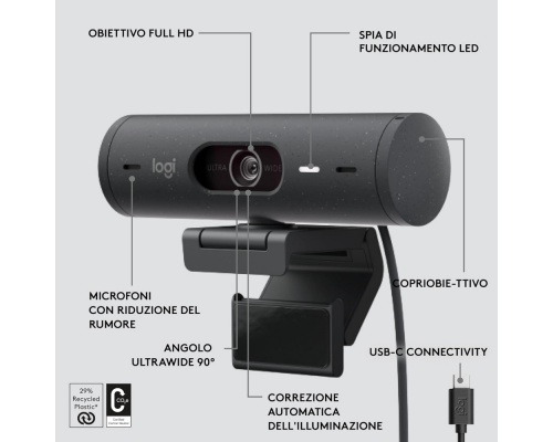 Logitech Brio 500 Web Camera Full HD 1080p με Autofocus