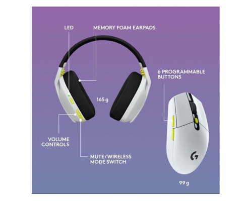 Logitech Wireless Combo G435 & G305 Over Ear Gaming Headset με σύνδεση Bluetooth / USB White/Lime