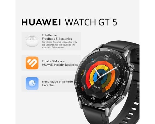 Huawei Watch GT 5 Stainless Steel 46mm Αδιάβροχο με Παλμογράφο (Μαύρο)